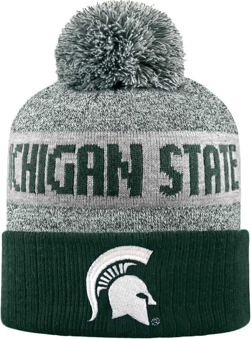 LogoFit NCAA Team Color-Embroidered Logo -Cuffed Knit Skully Beanie Pom Hat-OSFM - Image 1